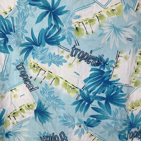 Sunbay Cottons Tropical Peasant Ruched Blue and Green Top 1X Sleeveless Tank - Picture 5 of 5